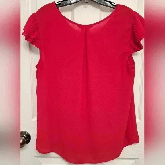 ❤️ Banana Republic Factory Red Short Sleeved Petite Blouse  Women's Size Medium - Picture 2 of 11